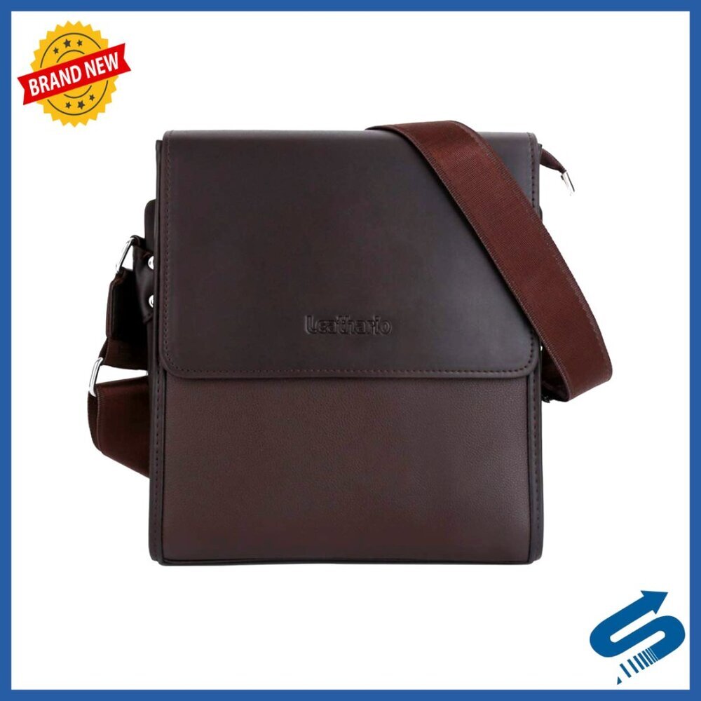 Vegan Leather Messenger Bag for Men, Crossbody Work Travel Satchel